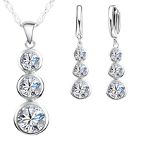 Cubic Zirconia Jewellery Set for Women – Silver-Plated Copper Alloy 3-Stone 1199