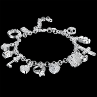 Charm Bracelet For Women With Heart Crown Cross Ring Star Round Link Chain 1762