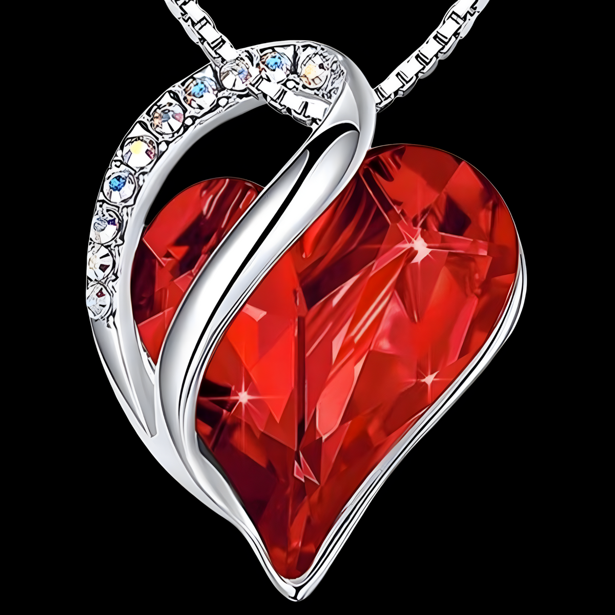 Heart Pendant Necklace For Women Silver Alloy Necklace With Red Crystal B314