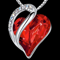 Heart Pendant Necklace For Women Silver Alloy Necklace With Red Crystal B314