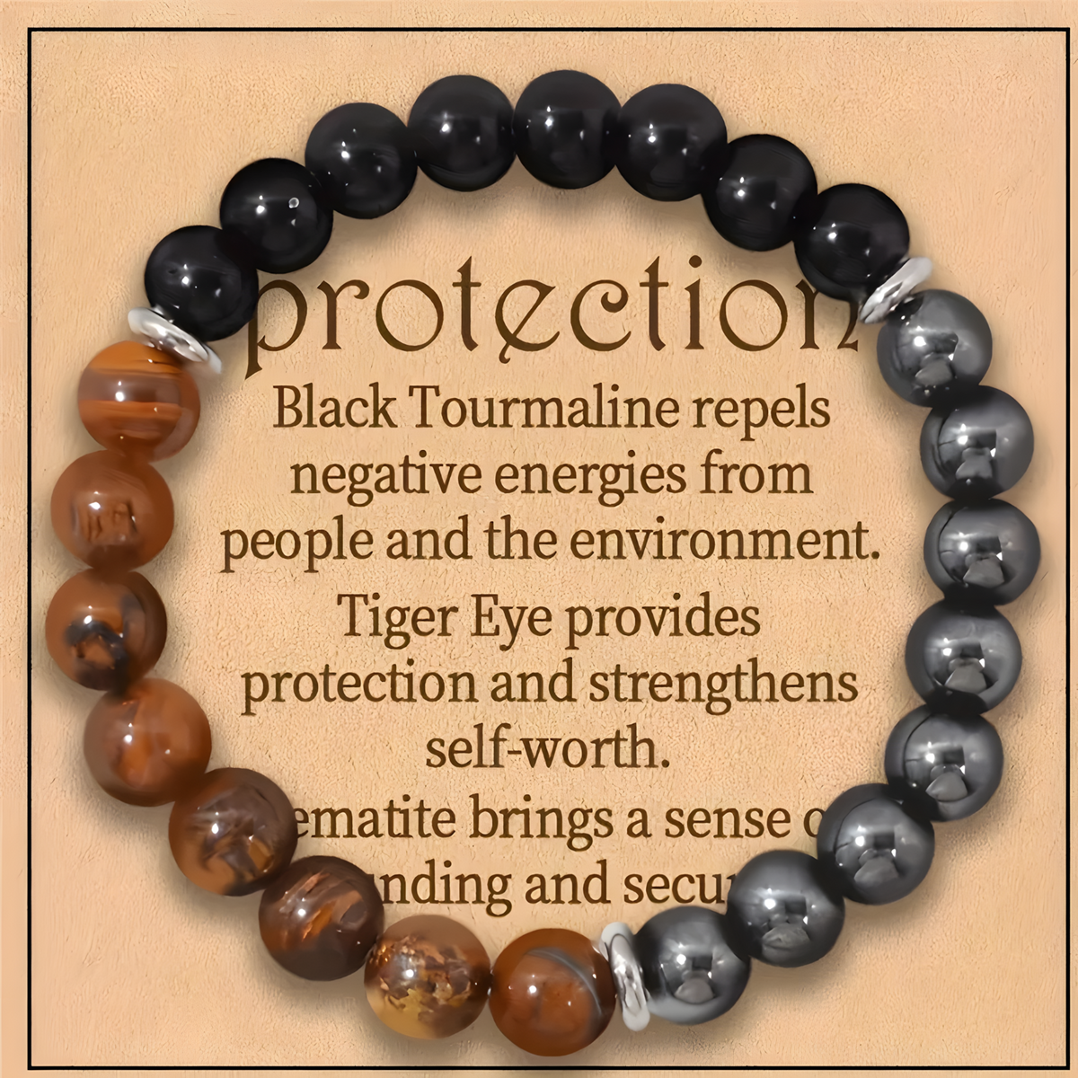 Triple Protection Beaded Bracelet — Tiger Eye, Black Tourmaline & Hematite 1493
