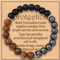 Triple Protection Beaded Bracelet — Tiger Eye, Black Tourmaline & Hematite 1493