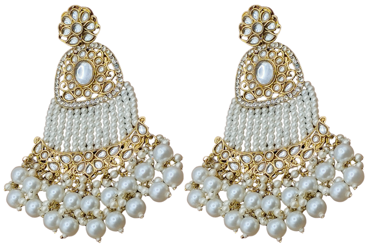 Elegant Bollywood Inspired Gold Kundan Earrings - Traditional Indian Jewelry 174
