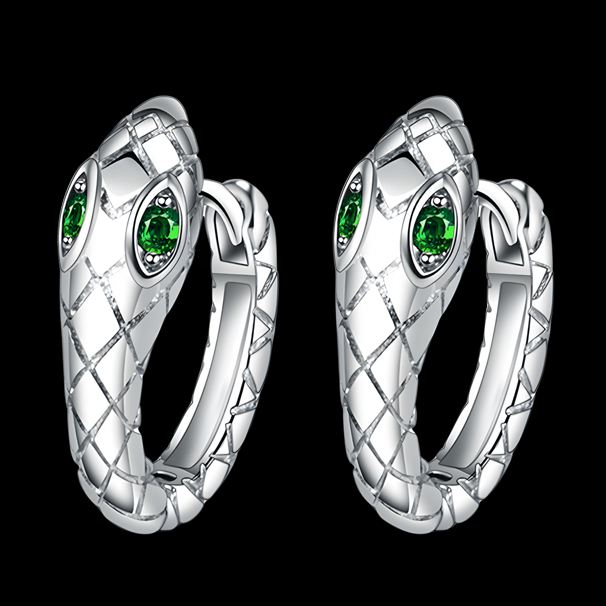 925 Silver-Plated Snake Hoop Earrings for Women Green Crystal Eyes Serpent 1033