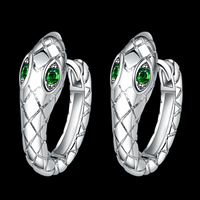 925 Silver-Plated Snake Hoop Earrings for Women Green Crystal Eyes Serpent 1033
