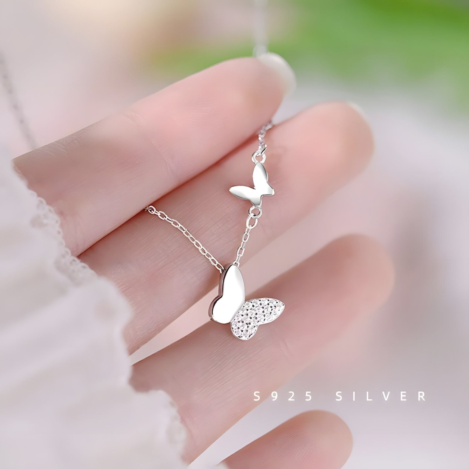925 Sterling Silver Butterfly Pendant Necklace for Women, Adjustable Chain 278