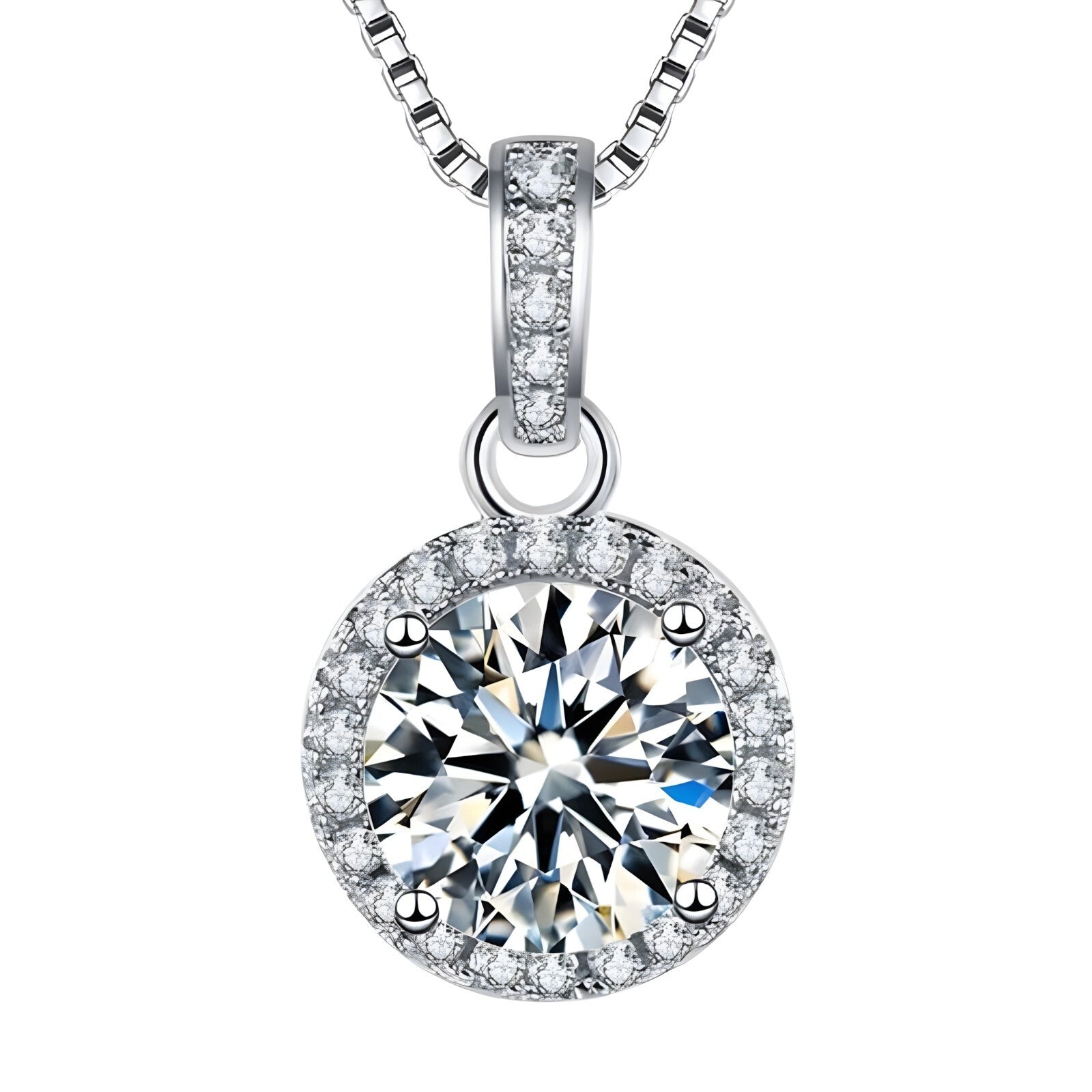 925 Sterling Silver Fine Round AAA Zircon Pendant Necklaces Women Jewelry 273
