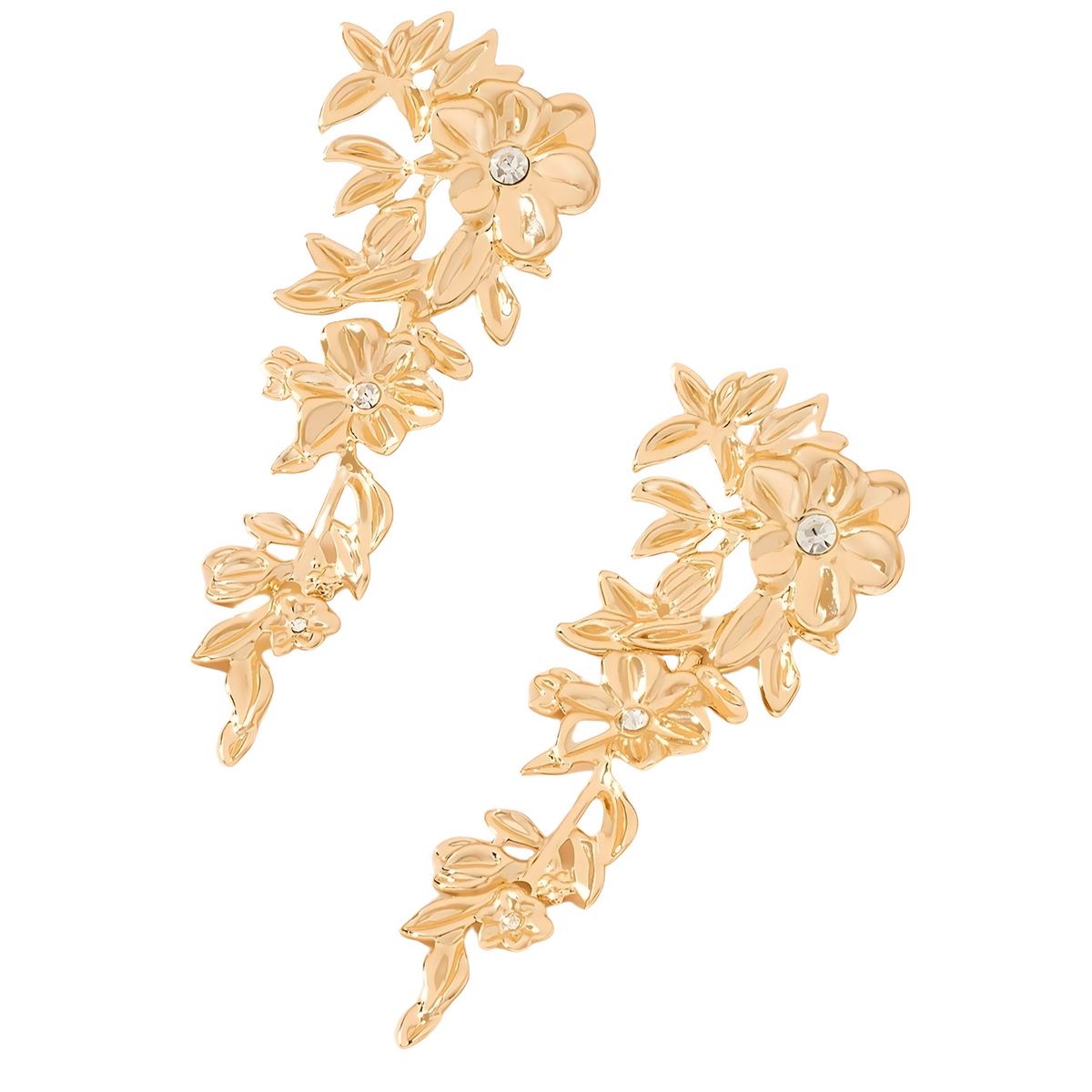 Floral Gold Long Drop Earrings for Women – Elegant 10cm Zinc Alloy Statement 766