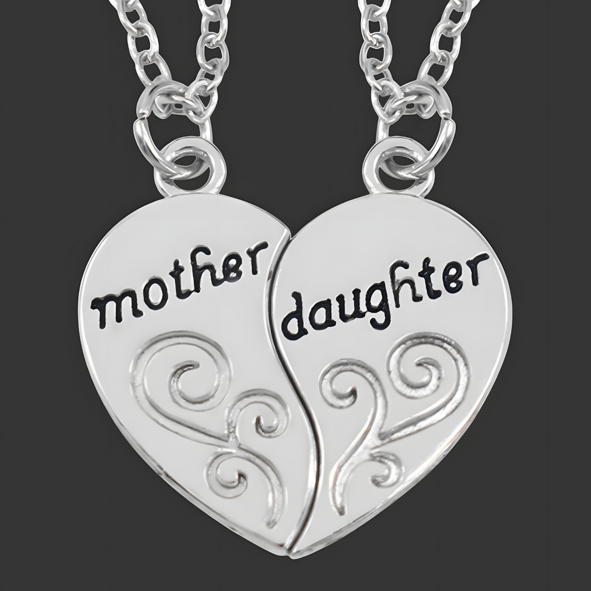 Mother Daughter Heart Necklace Set, Silver-Plated Mother Daughter Pendant b132