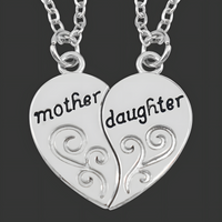 Mother Daughter Heart Necklace Set, Silver-Plated Mother Daughter Pendant b132