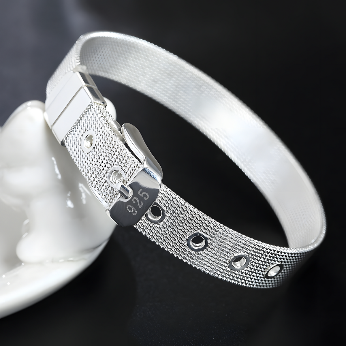 Adjustable Mesh Buckle Bracelet For Women Silver Tone Wide Strap Watchband 1751