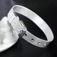 Adjustable Mesh Buckle Bracelet For Women Silver Tone Wide Strap Watchband 1751
