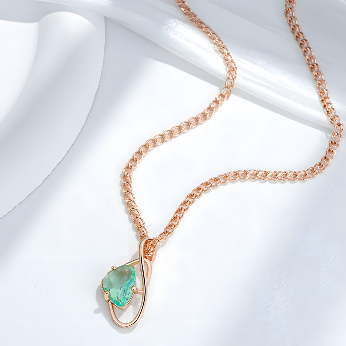 Transparent Light Green Stone Necklace Pendant Women 585 Rose Gold Color 1262