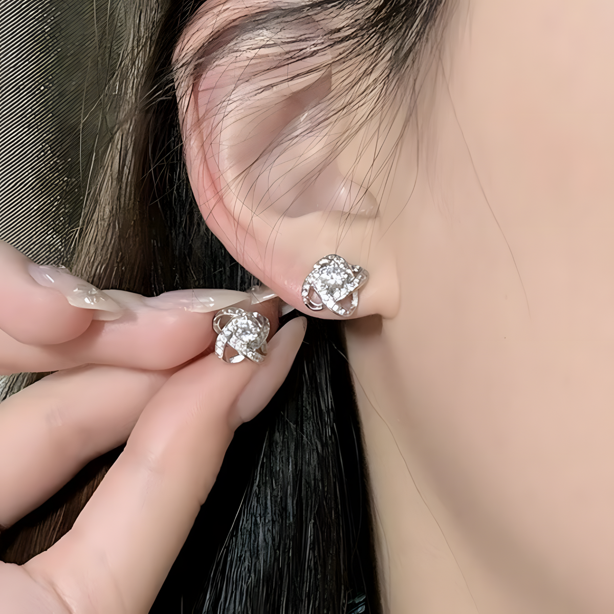 Sterling Silver Knot Stud Earrings AAA Cubic Zirconia  Elegant Infinity Knot 334