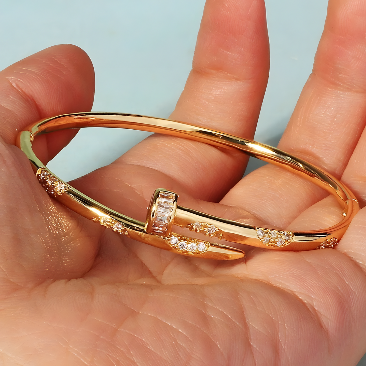 Luxury Nail Bangle Bracelet For Women Gold Plated CZ Crystal Designer Style B80