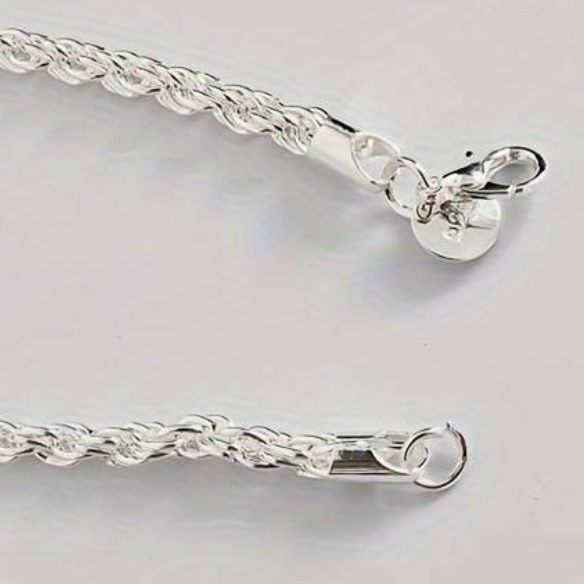 925 Sterling Silver 4MM Rope Chain Bracelet with Heart Charm, 20CM Length 150