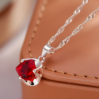 Red Natural Zircon Heart Pendant Necklace for Women, Copper 585 Rose Gold 1276