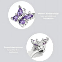 Adjustable Butterfly Spinner Ring 925 Sterling Silver Style, Rotating Purple 371