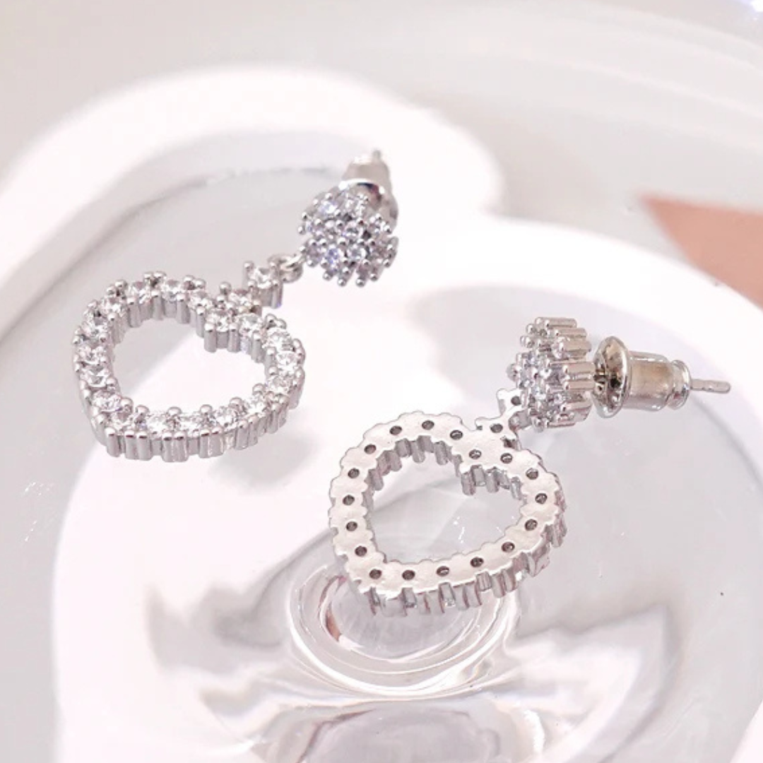 Dazzling Heart Drop Earrings Women Sterling Silver 925, Sparkling CZ Crystal 298