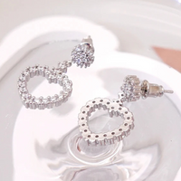Dazzling Heart Drop Earrings Women Sterling Silver 925, Sparkling CZ Crystal 298