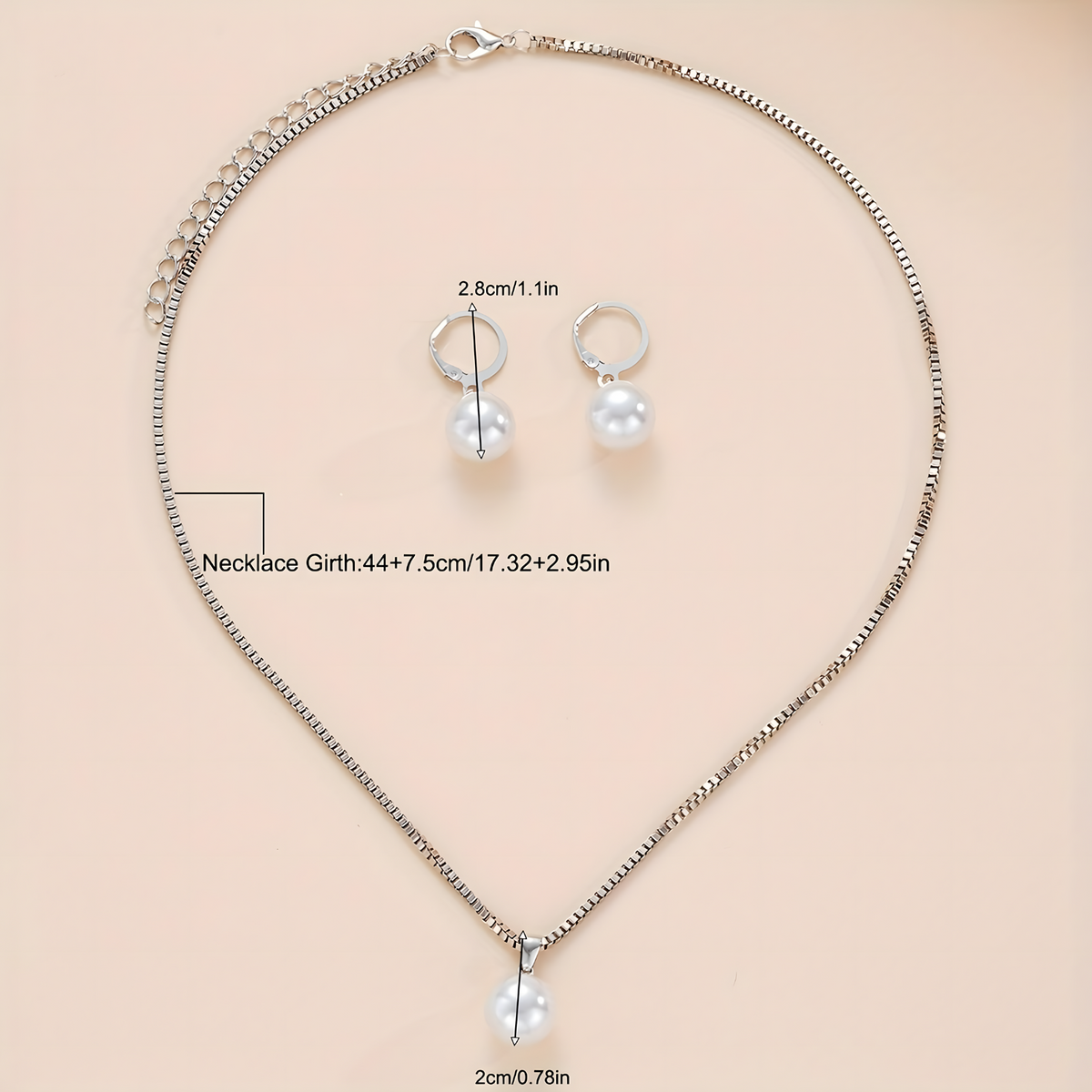Women’s Classic Silver-Tone Pearl Necklace Earring Set Fashion Jewelry 707