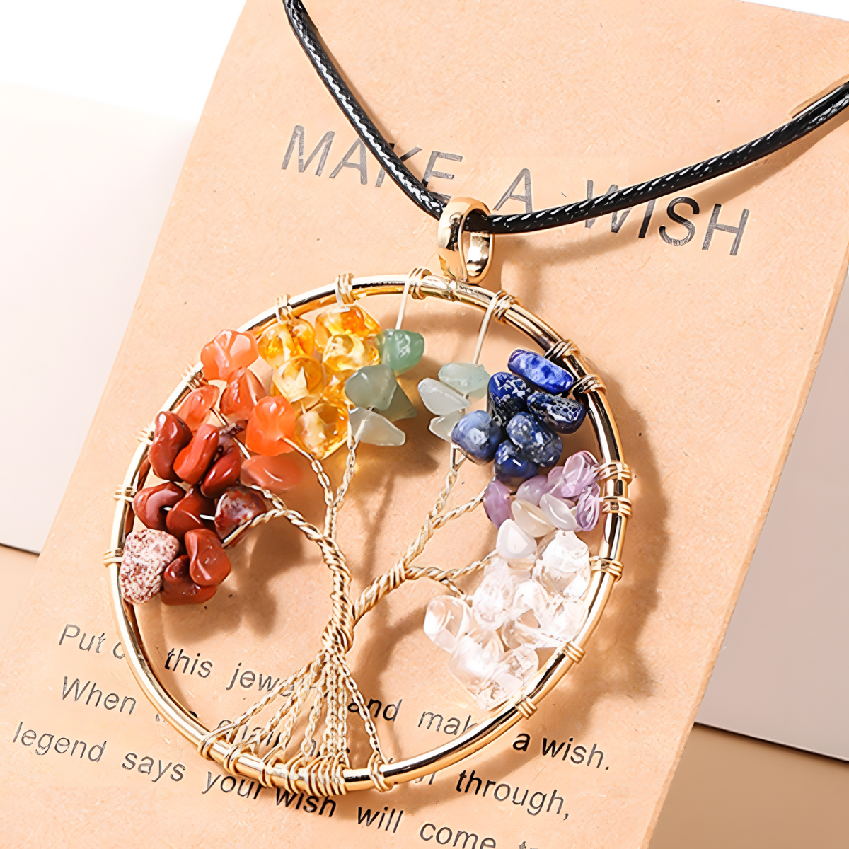 Chakra Tree Of Life Crystal Pendant Necklace Rainbow Gemstone 7 Chakra 1074
