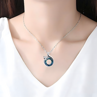 Fox Pendant Necklace for Women–Crystal Blue Ring Design with Cubic Zirconia 1164