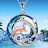Dolphin Mother & Baby Pendant Necklace Women Zinc Alloy Animal Ocean Wave 1084