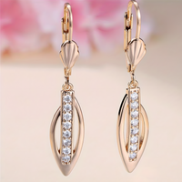 585 Gold Hoop Drop Earrings for Women, Delicate Zirconia Pendant Dangle Rose 602