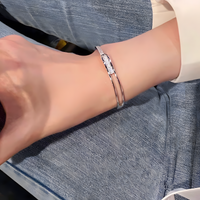 Elegant 925 Silver-Plated Geometric Cuff Bracelet Women – Trendy Open Bangle 876