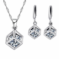 Sparkling Cube CZ Necklace & Earrings Set — Elegant Rope Chain Pendant 1307