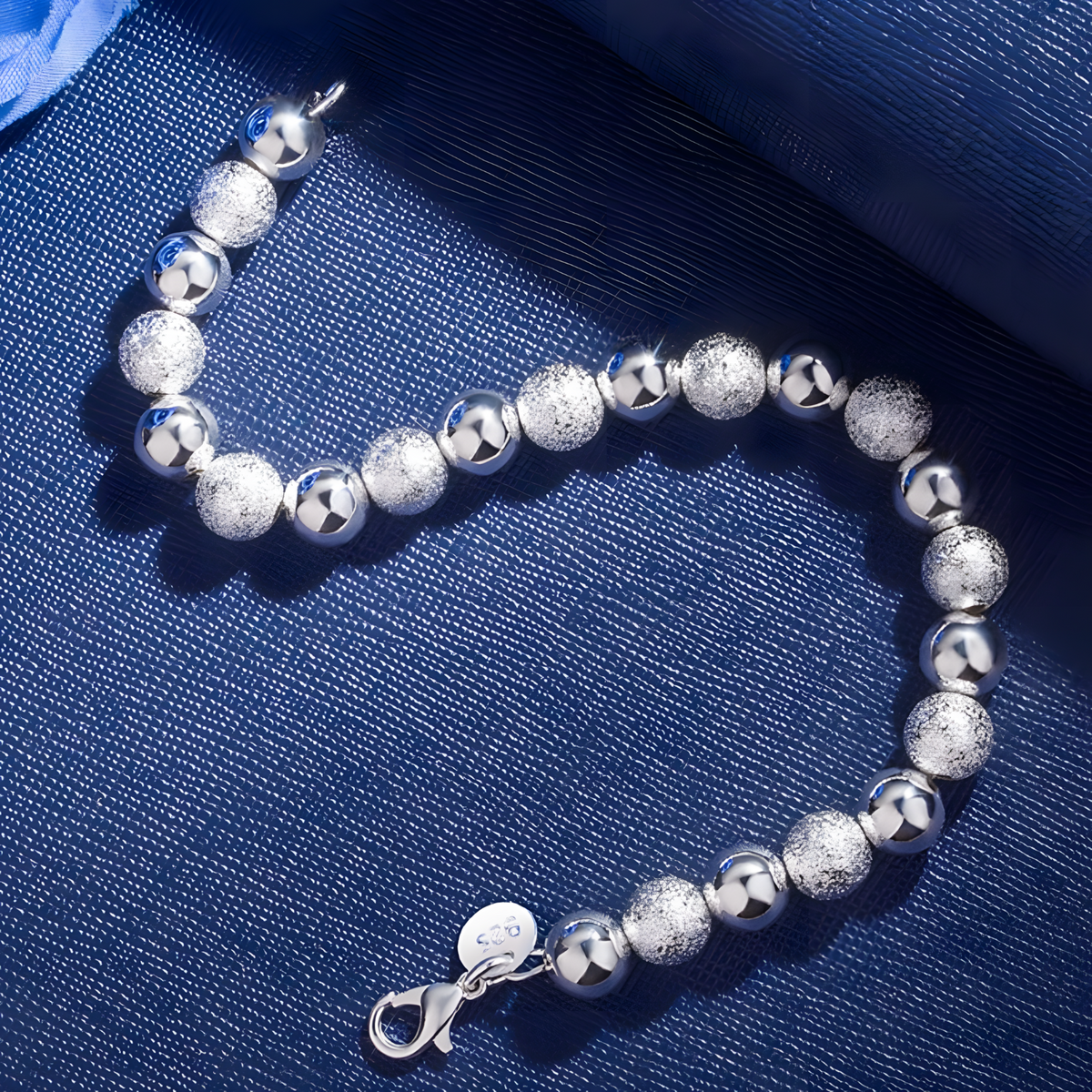 8MM Frosted Beads 925 Sterling Silver Bracelet For Woman Man Wedding Party 1834