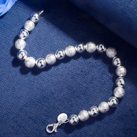 8MM Frosted Beads 925 Sterling Silver Bracelet For Woman Man Wedding Party 1834