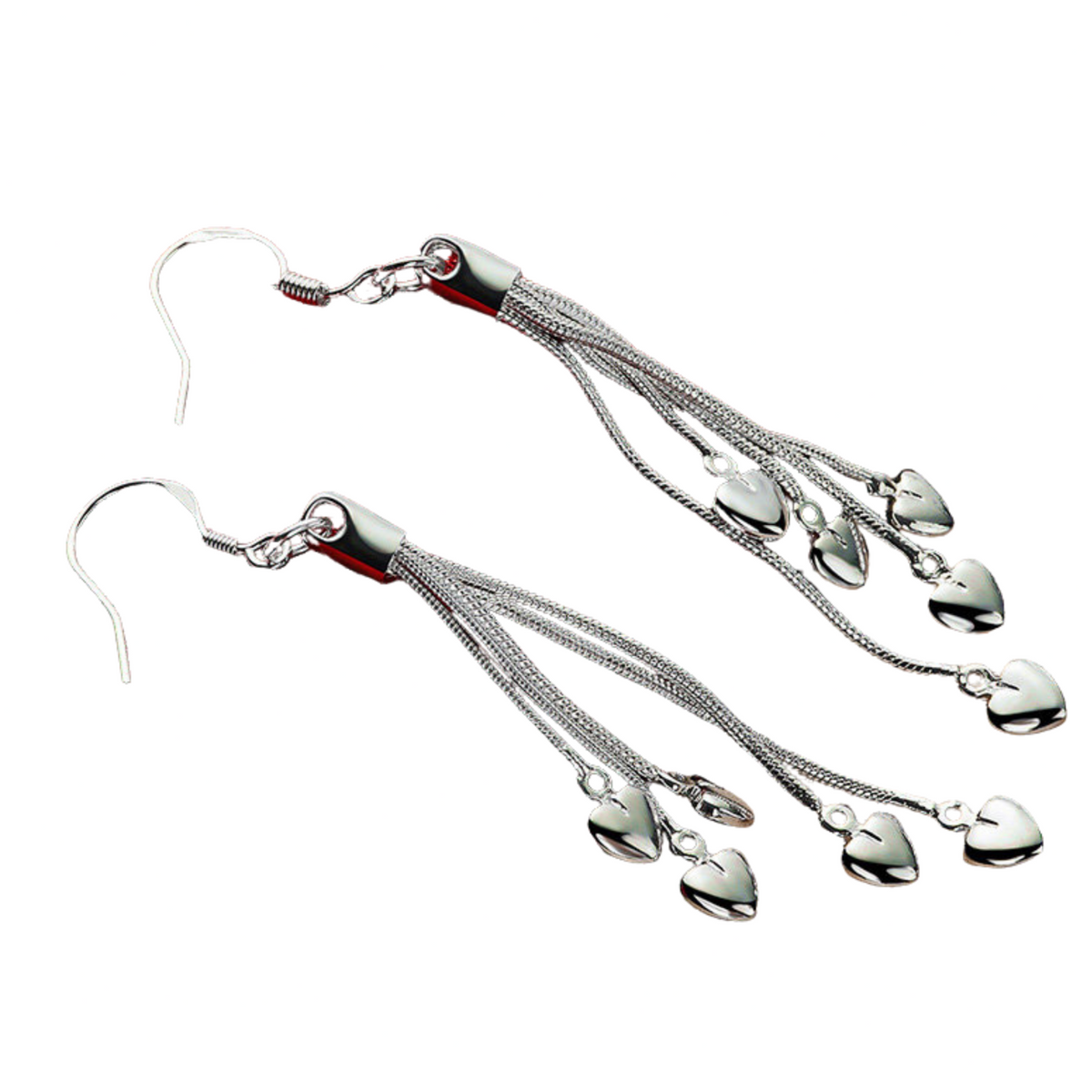 Silver-Tone Heart Tassel Drop Earring for Women Zinc Alloy Long Chain Dangle 991