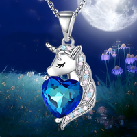 Unicorn Heart Crystal Pendant Necklace Women Zinc Alloy Chain, Artificial 1119