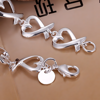Silver Plated Heart Link Bracelet Copper Alloy with 925 Silver Plating 1210
