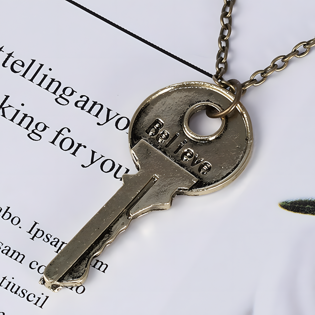 Vintage Believe Key Pendant Necklace -  Zinc Alloy Inspirational Key Charm 1092