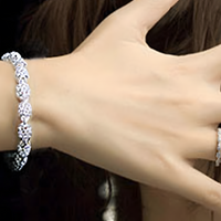 Sparkling Round Bead Bracelet For Women Silver Colour Adjustable Lobster 1763