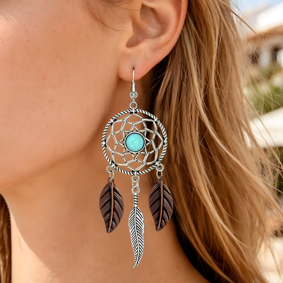 Boho Dreamcatcher Necklace And Earrings Set For Women, Feather Pendant 1705