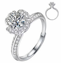 Adjustable Women Wedding Engagement Ring Round Brilliant Zircon Flower Halo 1673