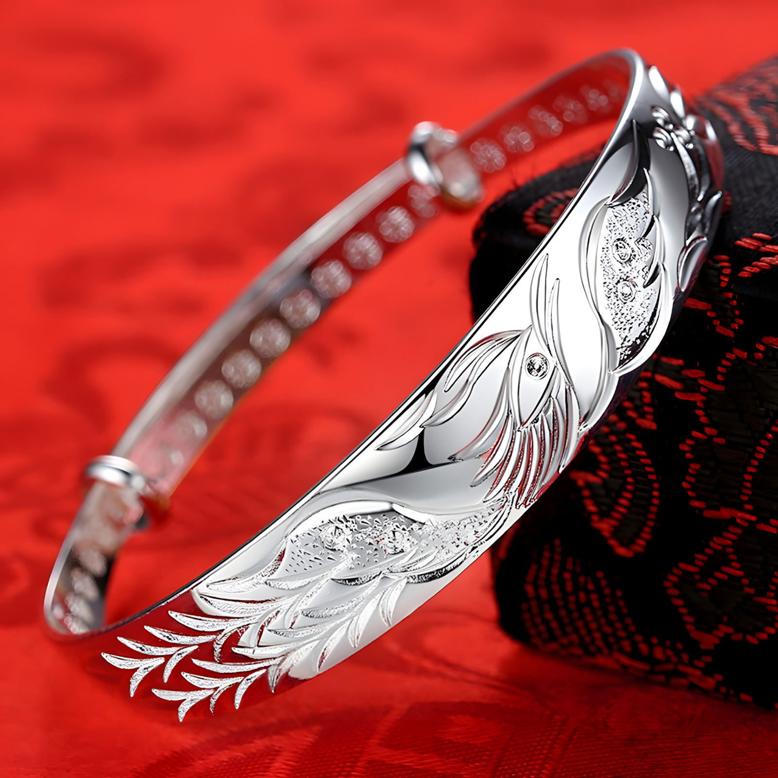 Unified Jewellery Phoenix Bangle Adjustable Open Cuff Silver Tone Statement 1897