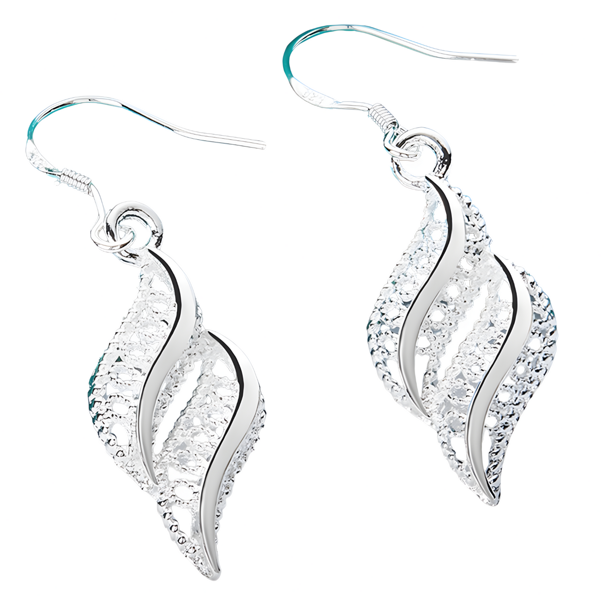 Silver-Tone Leaf Drop Earrings for Women – Elegant Zinc Alloy Twisted Leaf 1187