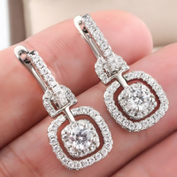 Radiant Halo Drop Earrings For Women - Rhodium-Plated Alloy Dangle 1457