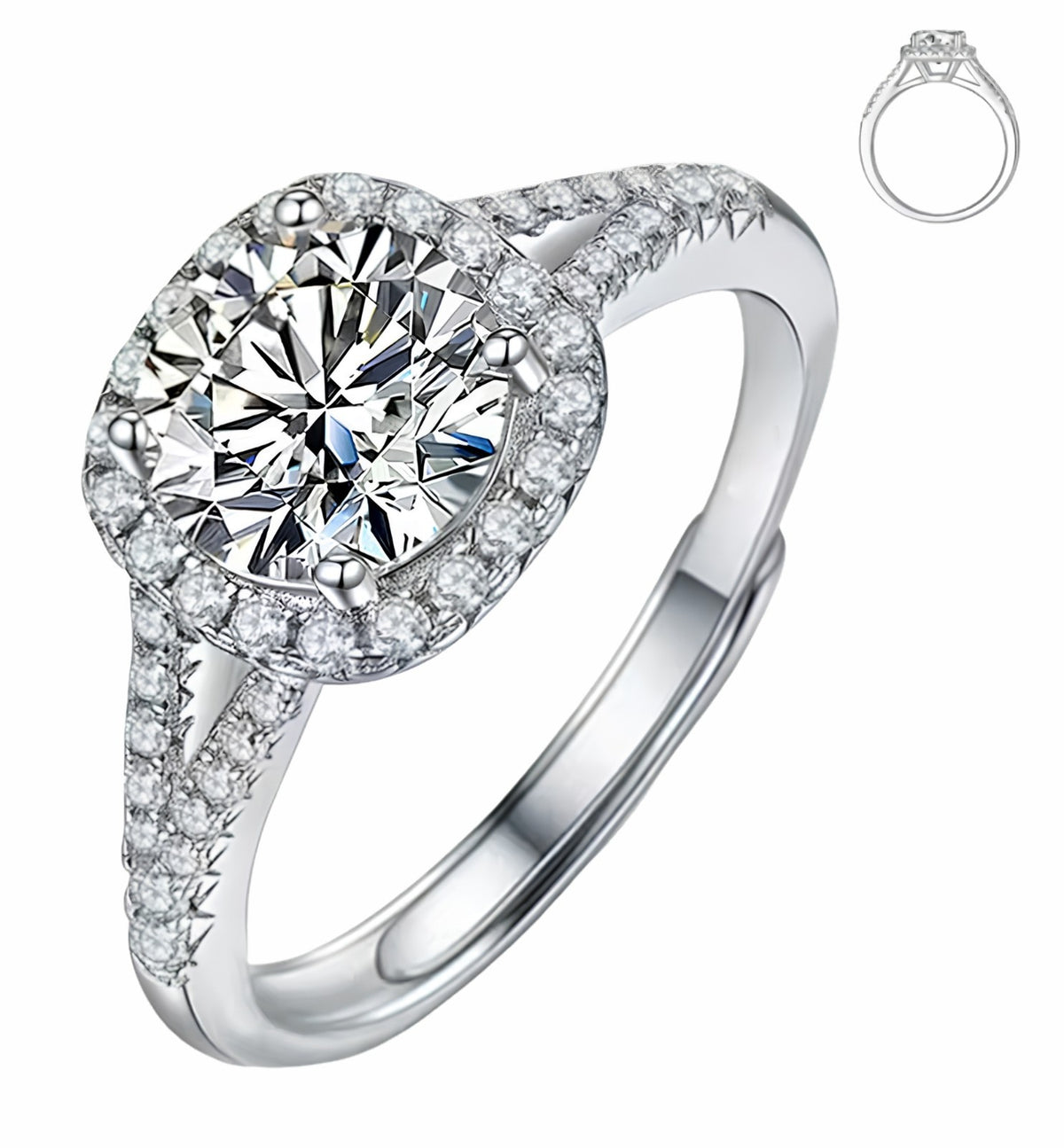Luxury Round Brilliant Cut Zirconia Halo Ring Adjustable Split Band 1648
