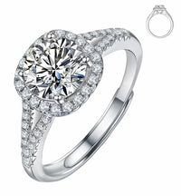Luxury Round Brilliant Cut Zirconia Halo Ring Adjustable Split Band 1648