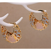 Rose Pattern Gold-Plated Zinc Alloy Hollow Hoop Earrings Women Lightweight 1479
