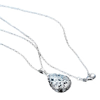 Silver Tone Filigree Teardrop Pendant Necklace Women's Fashion Jewelry Gift 410