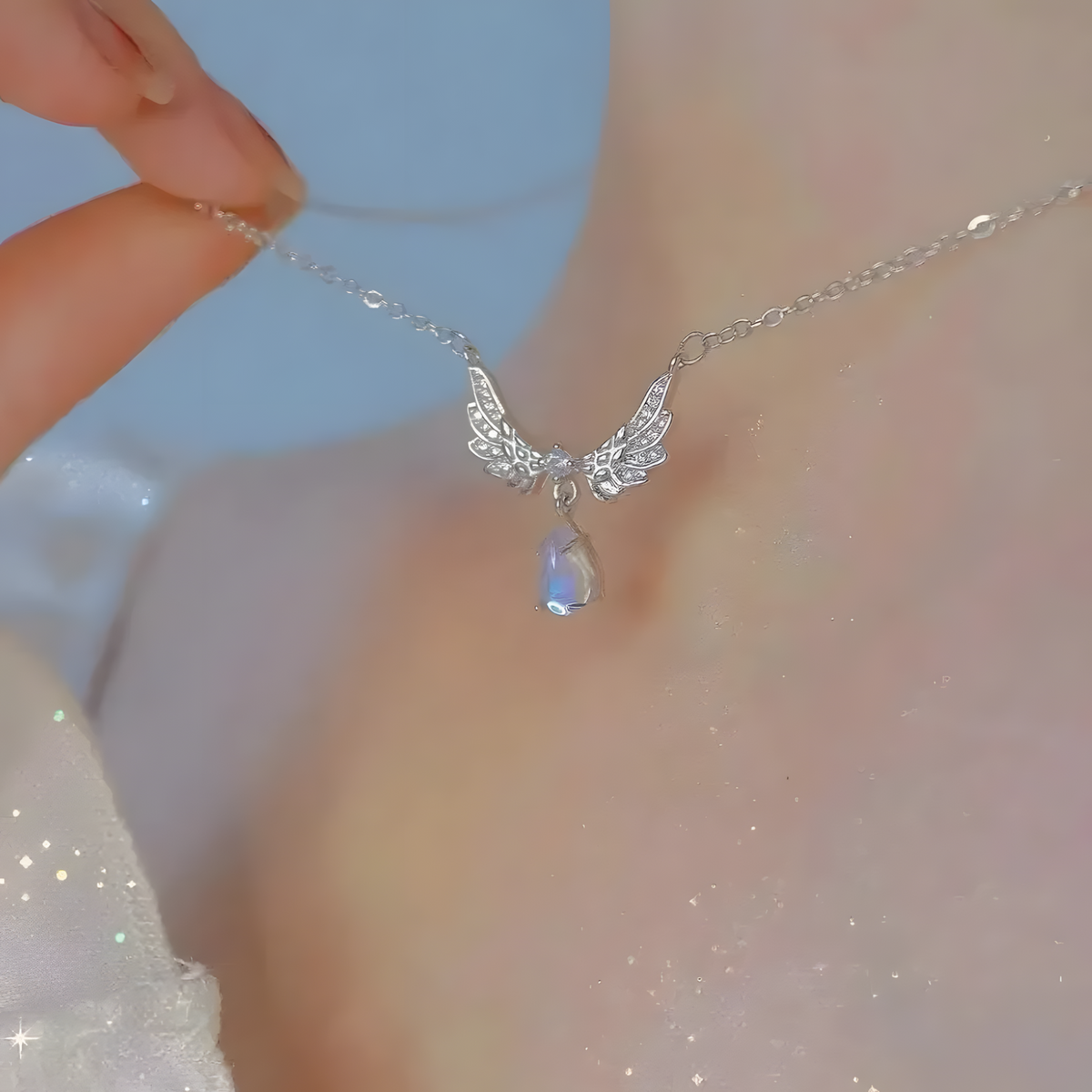 Angel Wings Pendant Necklace for Women, Copper Alloy Silver Colour Necklace 1292
