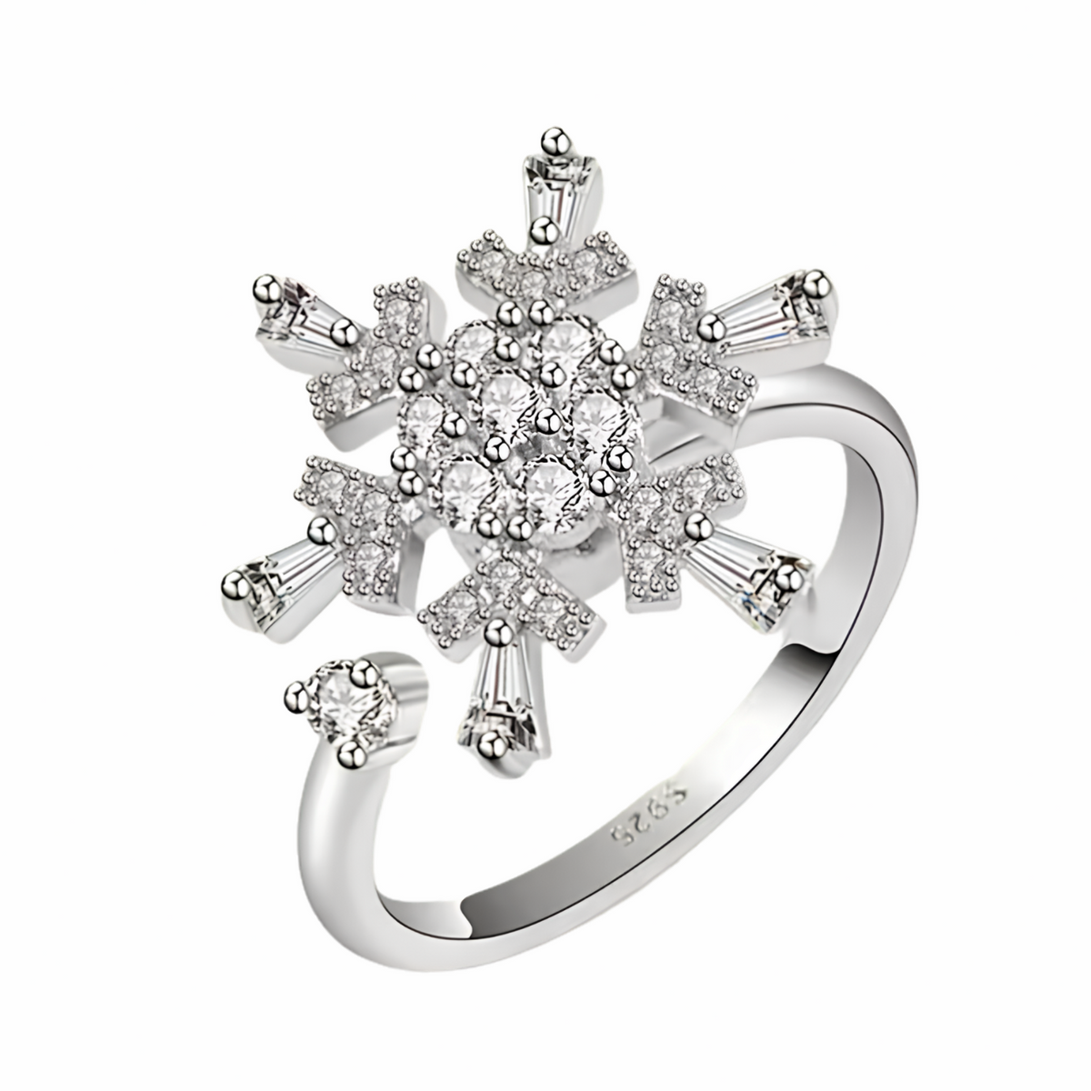 Rotatable Snowflake Spinner Ring For Women, Adjustable Open Band Fidget 1509