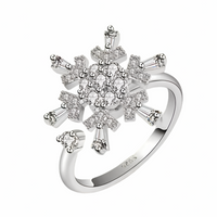Rotatable Snowflake Spinner Ring For Women, Adjustable Open Band Fidget 1509